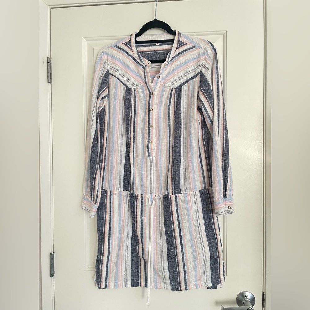 Xirena | Emersyn 100% Cotton Drawstring Waist Resort Beach Stripe Dress medium - Picture 2 of 6